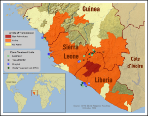 africa map of ebola impacted areas