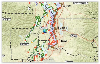Map of shellfish areas in Kitsap County