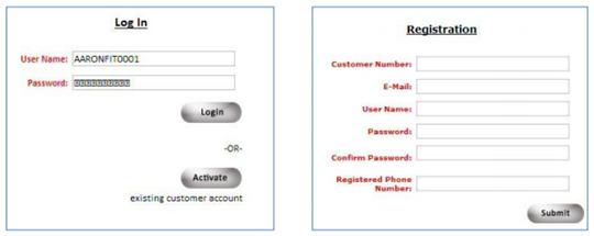 Screenshot of login and registration page