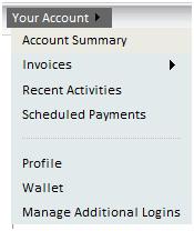 Screenshot of account dropdown menu